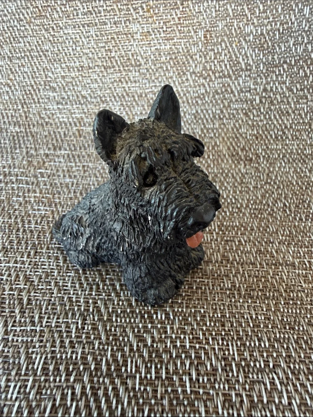 Two Vintage Scottie Dog Figurines Black Resin & White Carved Marble Onyx Stone